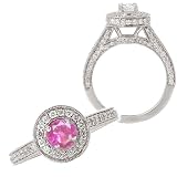14k Chatham created 5mm round pink sapphire engagement ring with natural diamonds