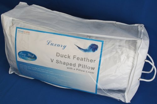Homescapes V Shaped Duck Feather & Down Pillow with Free Pillow Case, Top Quality, Washable, Anti Dust Mite Nursing Pregnancy and Back Support Pillow.