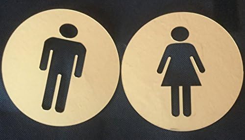 Self Adhesive Stylish Toilet Restroom Business Mirrored Sign Men Woman Set (Gold)