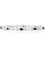 10k White Gold Sapphire and Diamond Heart Link Bracelet