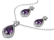 Sterling Silver Pendant/Earring Set - Pear-Shaped Amethyst, Clear CZ - Pendant:25mm, Earrings:25mm