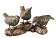 Bronzed Trio of Sparrows Resting on Rocks Statuary