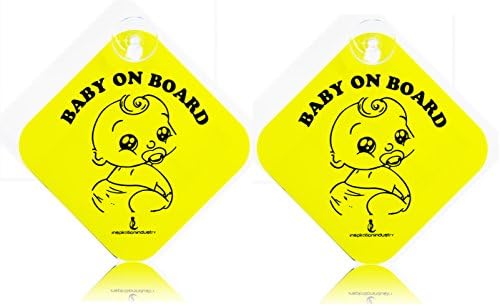Inspiration "Baby On Board" with Suction Disks Sign, 2-Pack (5x5) (2pack) (Yellow )