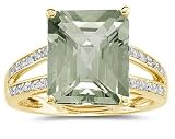 Emerald Cut Green Amethyst and Diamond Ring 10k Yellow Gold