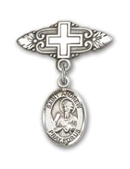 Sterling Silver Baby Badge with St. Andrew the Apostle Charm and Badge Pin with Cross