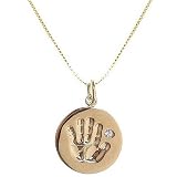 18kt Gold over Silver April Birthstone Clear Crystal Baby Handprint Pendant on Necklace