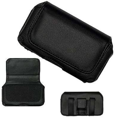 Executive Black Horizontal Leather Side Case Pouch with Belt Clip and Belt Loops for Samsung Omnia i900 i910, i908 / Samsung Instinct M800, M810, S30 / R800 Delve / EPIX i907 / Blackjack i617 / Jack i637 / Samsung Magnet A257, A177 / SGH-T349 [Perfect Fit