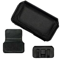 Executive Black Horizontal Leather Side Case Pouch with Belt Clip and Belt Loops for Apple iPhone 3G, iPhone 8GB 16GB, Apple iPod Touch, Touch (2nd Gen) 8GB 16GB 32GB