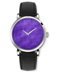 SPRAWL Aanalog Fashion Series Silver Ladies Watches of Genuine Black Leather Strap,Unique Wrist Watch for Women Girls Designed with Old wall in purple color