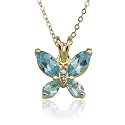 18k Gold Overlay Sterling Silver Blue Topaz Butterfly Pendant w/ Diamond Accent