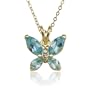 18k Gold Plated Sterling Silver Blue Topaz and Diamond Accent Butterfly Pendant, 18"
