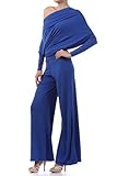 MULTI WAY Reversible PLUNGING Convertible Romper Jumpsuit Off One Shoulder Halter - Blue - Small