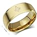 SumBonum Jewelry Mens Womens Stainless Steel Ring, Freemason Masonic Engraved Symbol Band, 8mm, Golden Silver