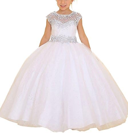 Jurong Big Girls' Sequins First Holy Communion Gowns Pageant Dresses 16 US White