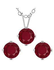 3.15 Ct Round Red Ruby 925 Sterling Silver Pendant Earrings Set