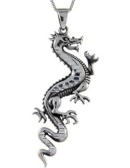 Sterling Silver Chinese Dragon Pendant, 2 1/2 inch tall