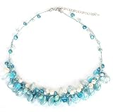 Pearl and blue topaz cluster necklace, 'Rushing River'