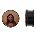 Black Acrylic Screw On Plugs with Jesus Logo - 13/16" (21mm) (Sold as a Pair)