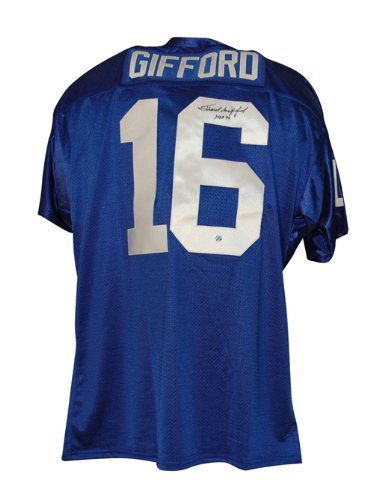Frank Gifford Autographed/Hand Signed New York Giants Blue Throwback Jersey inscribed ''HOF 77''