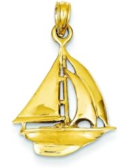 14K Yellow Gold Sailboat Charm Sailing Ship Pendant