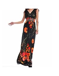 V-neck Floral Print Polyester/Spandex Bandeau Neck Summer Maxi Dress 