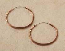 Copper Hoop Earrings, Hammered, Oval - 2 Inch Width