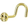 Solid 14KT Yellow Gold Textured Flat Disc Nose Screw Ring
