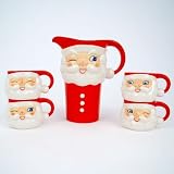 SANTA CLAUS MUGS and PITCHER Set Ceramic Vintage-Style Christmas Gift Boxed