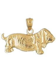 14K Yellow Gold Basset Hound Dog Pendant