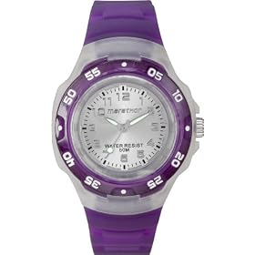 Timex Marathon Ladies Quartz Watch with Silver Dial Analogue Display and Purple Resin Strap T5K5034E