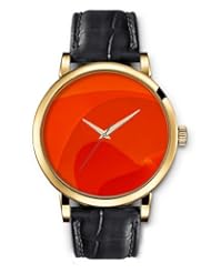 SPRAWL Aanalog Fashion Series Gold Ladies Watches of Genuine Black Leather Strap,Unique Wrist Watch for Women Girls Designed with orange waves
