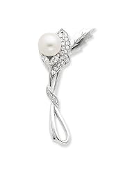 Sterling Silver Imitation Pearl And CZ Pin