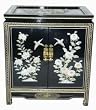 Asian Furniture & D&eacute;cor - 22" Chinese Birds & Flowers Black Lacquer End Table w/ Mother of Pearl