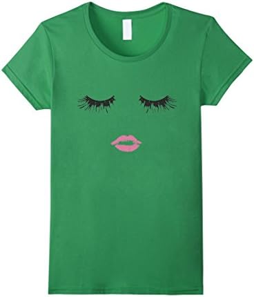 Women's Harajuku Fashion Style Eyelash Lips Lashes T Shirt White Tee Medium Grass