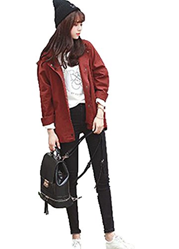 (ドチィン)DaoCheng 無地 ショート丈 ゆったり アウターコート レディース 秋 トレンチコート スタジャン レトロ カジュアルアウター ドルマン スリーブ スナップジャケット