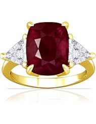 14K Yellow Gold Cushion Cut Ruby Three Stone Ring
