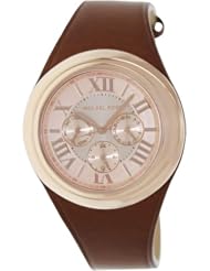 Michael Kors MK2313 Womens Camille Brown Leather Strap Rose Gold Tone Multifunction Watch