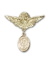 Gold Filled Baby Badge with St. Alexander Sauli Charm and Angel w/Wings Badge Pin
