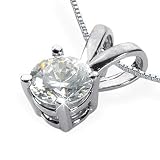 14K White Gold Round Cut Diamond Solitaire Pendant: 16in (0.35ct.tw, HI Color, SI2-3 Clarity)