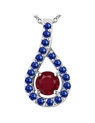 0.32 Ct Round Red Ruby Blue Sapphire 18K White Gold Pendant