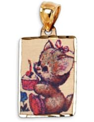 14k Yellow Gold Cat Kitten Birthday Cupcake Pendant