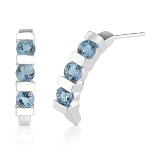 Buy 1.75 Carats Round Cut London Blue Topaz Semi-hoop Earrings in Sterling Silver by Peora