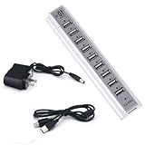 HDE 10 Port High Speed USB 2.0 Hub with External Power Supply