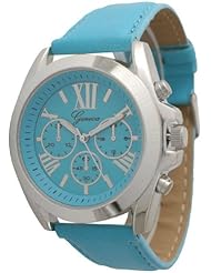 Geneva Womens Leather Roman Numeral Chronograph Watch - Blue