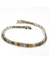 De Buman 18k Yellow Gold and Sterling Silver Genuine Color Sapphire Bracelet