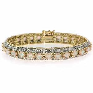 18k Gold Over Sterling Silver Created Opal Diamond Accent Vintage Bracelet