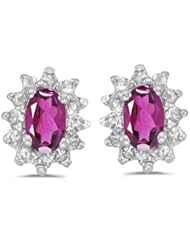 Birthstone Company 14k White Gold Oval Pink Topaz And Diamond Earrings