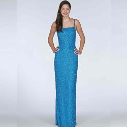 Formal Evening Gown. Red Beaded Tank Dress for Prom, Party, Wedding by Sean Collection (2040) Turq