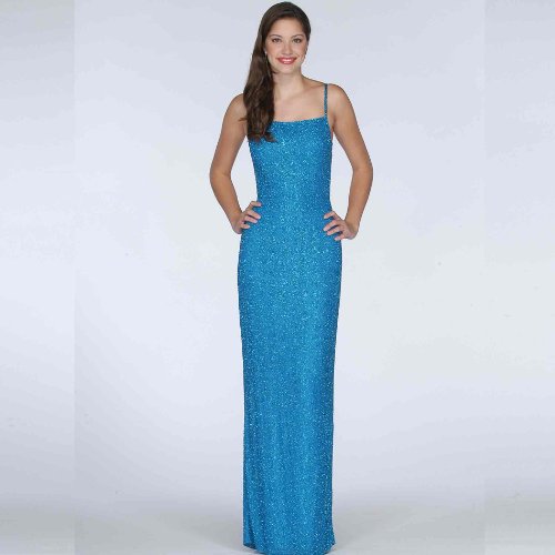 Formal Evening Gown. Red Beaded Tank Dress for Prom, Party, Wedding by Sean Collection (2040) Turq