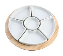 T&G Gift Range Revolving Platter in Hevea Wood with White Porcelain Dishes